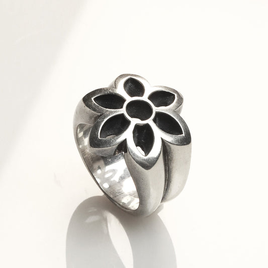 Obsidian Petal Signet Ring