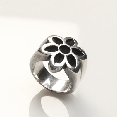 Obsidian Petal Signet Ring